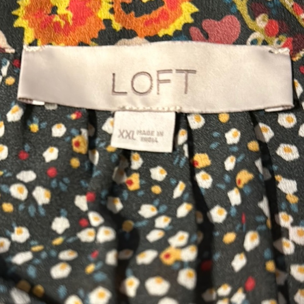 Ann Taylor LOFT Popover Black & Gray Buttoned Blouse w/ Mandarin Collar - Picture 3 of 3